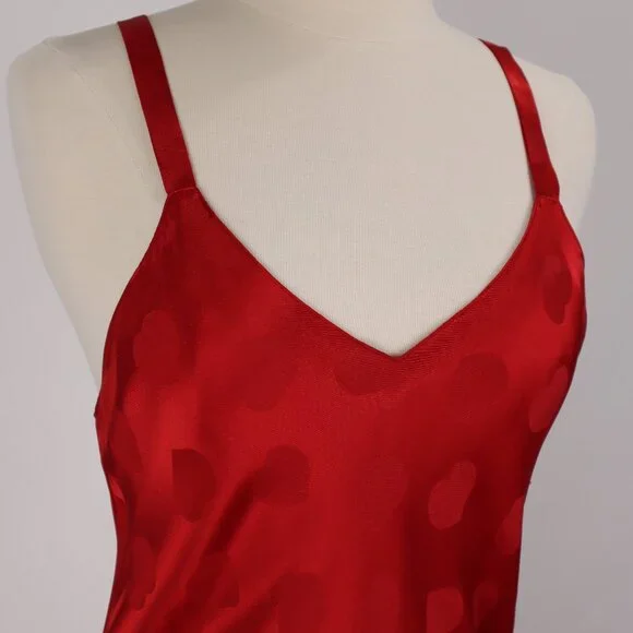 🌺 Vintage Cacique Hearts Long Nightgown Negligee Lingerie Sexy Valentine's Day